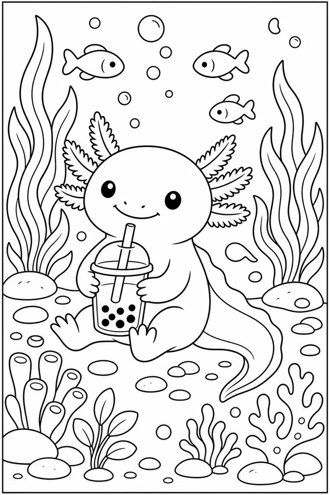 Boba Axolotl Boba Axolotl Underwater Garden coloring page