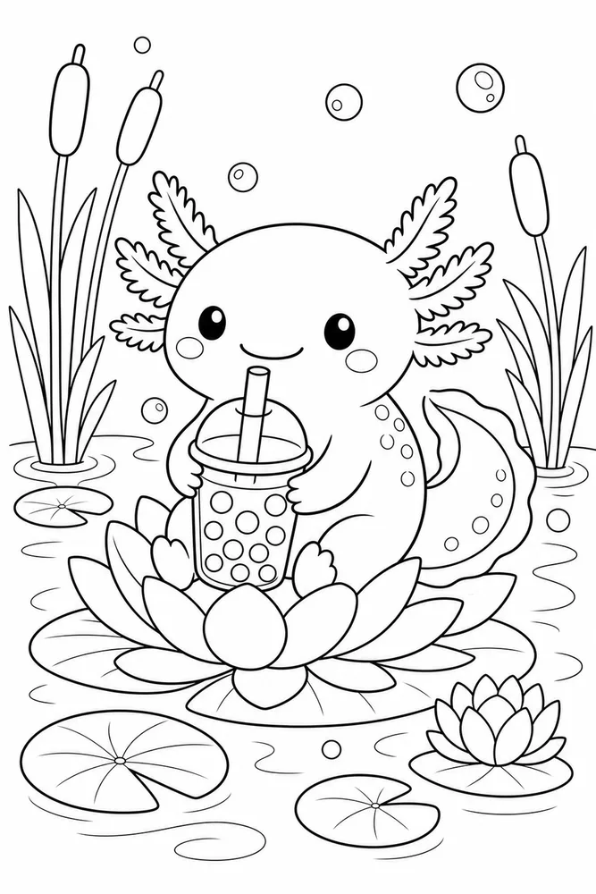 Boba Axolotl Boba Axolotl Water Lily coloring page