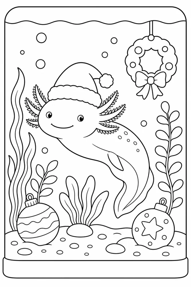 Christmas Axolotl Coloring Pages preview: Christmas Axolotl Christmas Axolotl Aquarium Plants coloring page