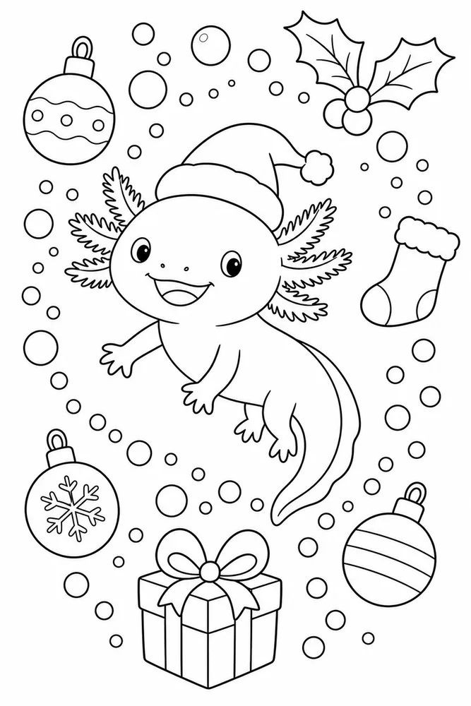 Christmas Axolotl Christmas Axolotl Bubble Trail coloring page