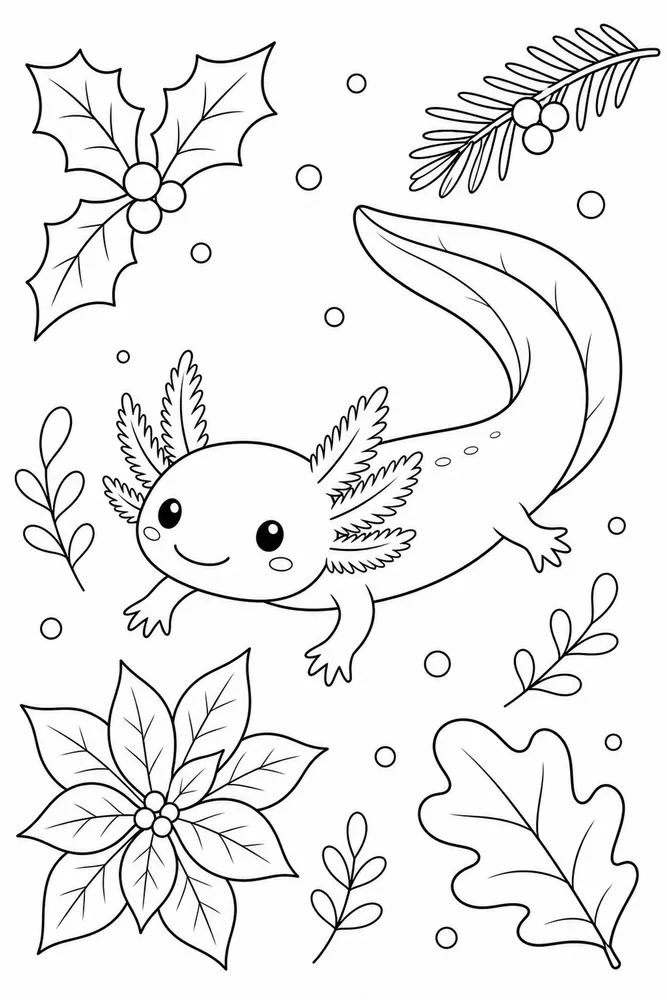Christmas Axolotl Christmas Axolotl Floating Leaves coloring page