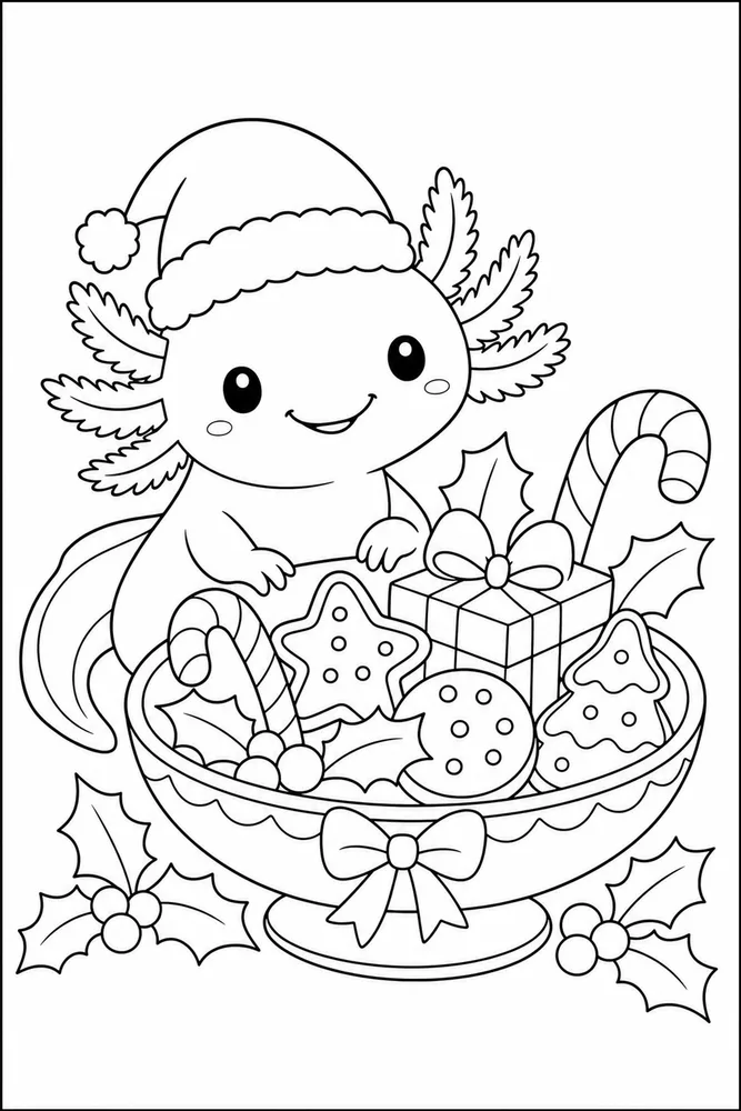 Christmas Axolotl Christmas Axolotl Food Dish coloring page