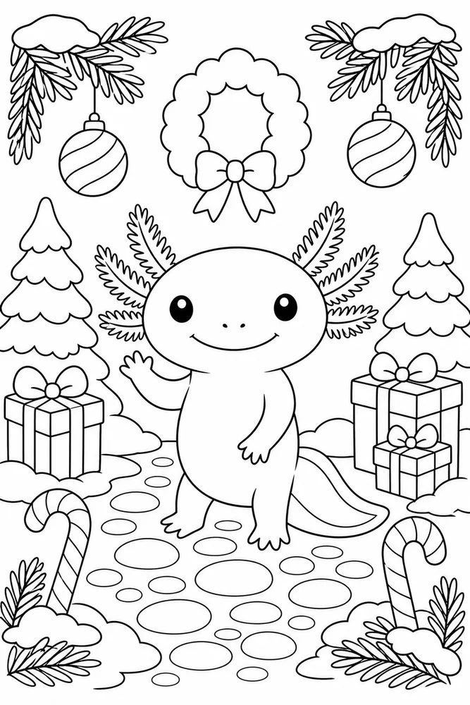 Christmas Axolotl Christmas Axolotl Pebble Path coloring page