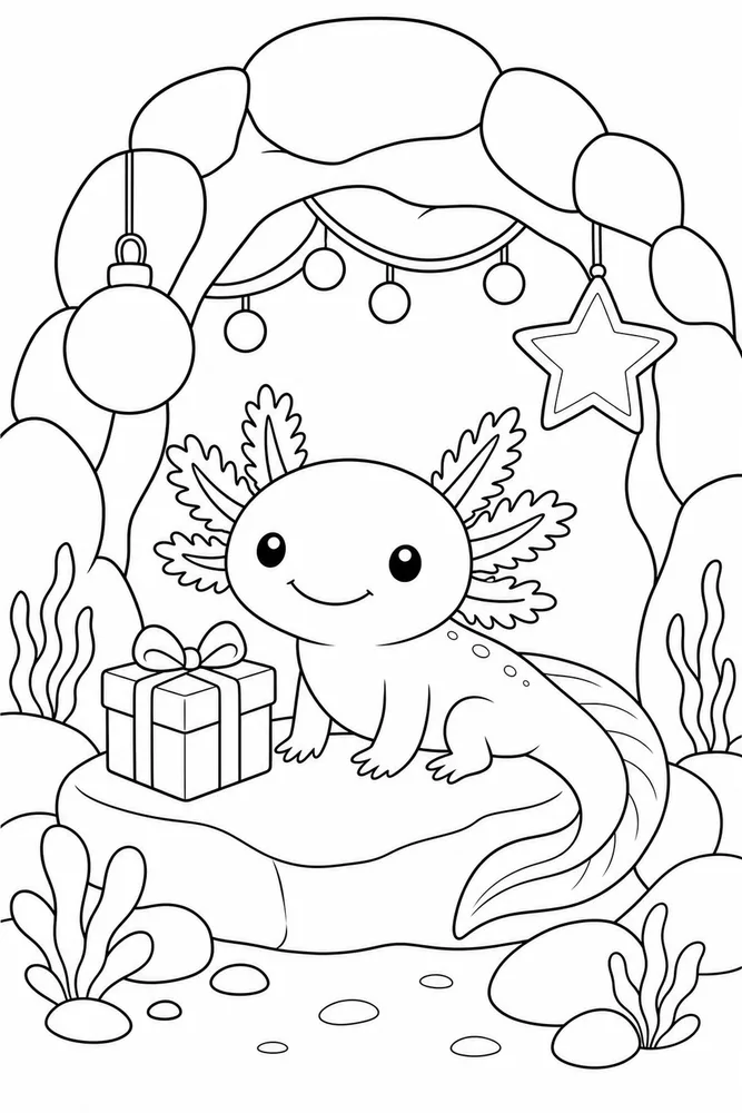 Christmas Axolotl Christmas Axolotl Rock Cave coloring page