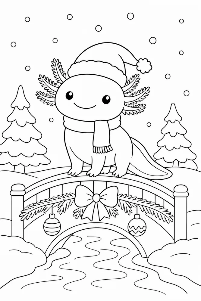 Christmas Axolotl Christmas Axolotl Small Bridge coloring page