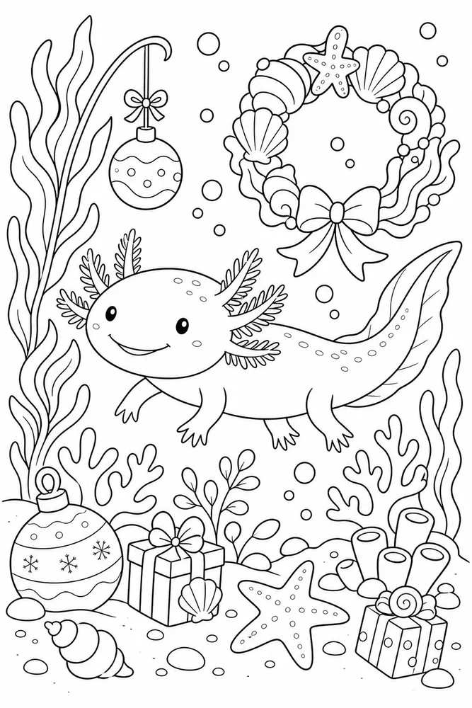 Christmas Axolotl Christmas Axolotl Underwater Garden coloring page