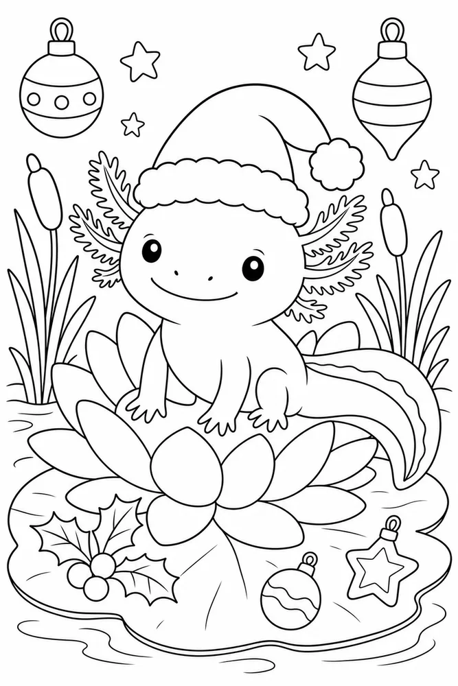Christmas Axolotl Christmas Axolotl Water Lily coloring page