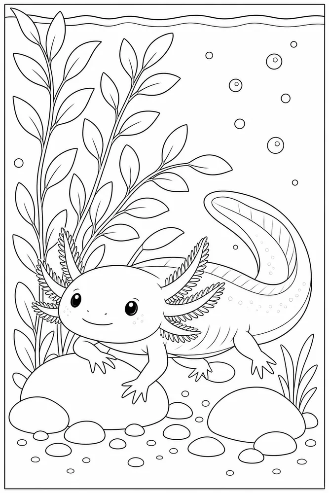 Cute Axolotl Cute axolotl aquarium plant coloring page
