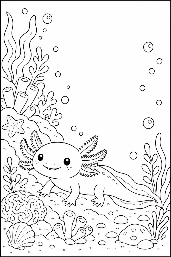 Cute Axolotl Cute axolotl coral corner coloring page
