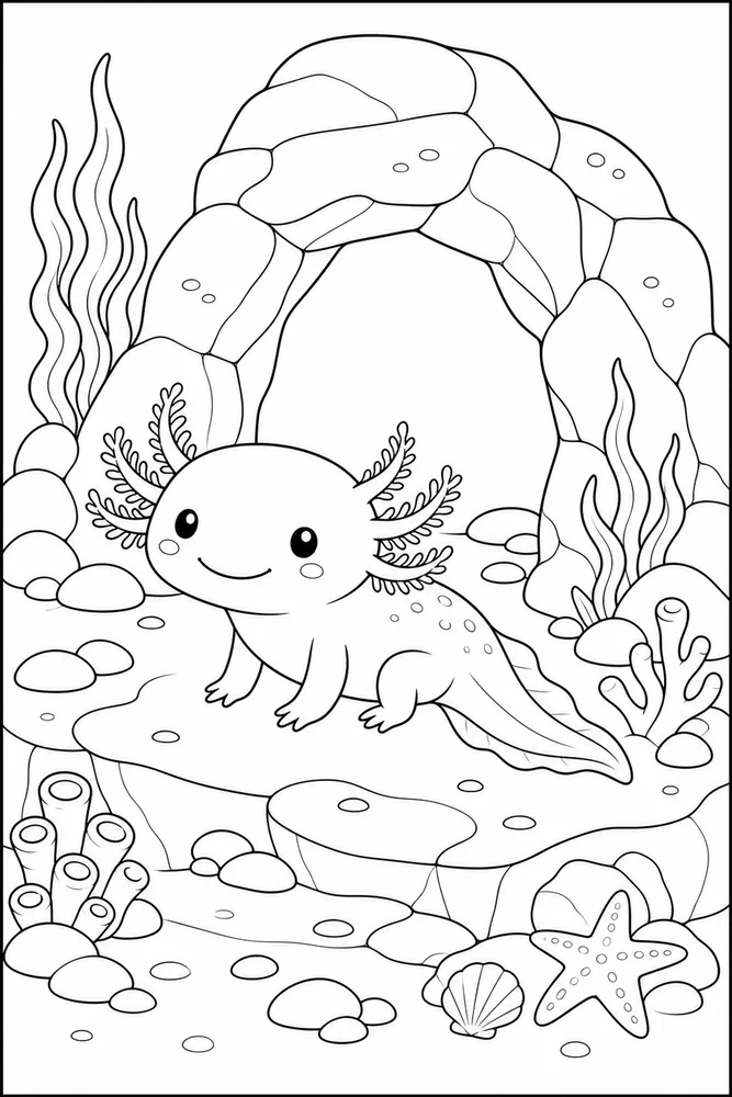 Cute Axolotl Cute axolotl cute rock cave coloring page