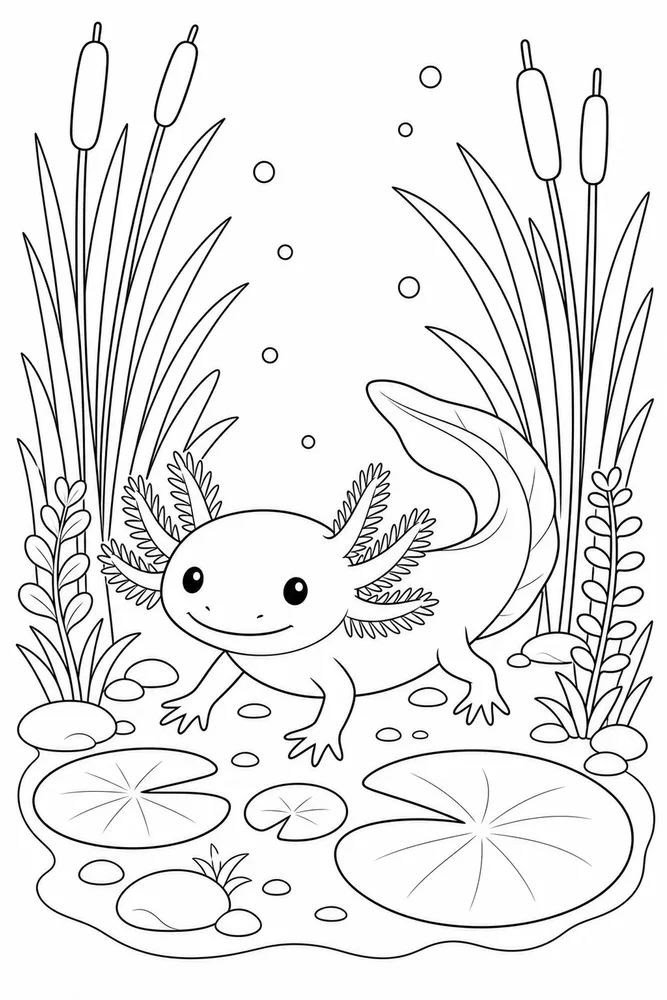 Cute Axolotl Cute axolotl reed garden coloring page