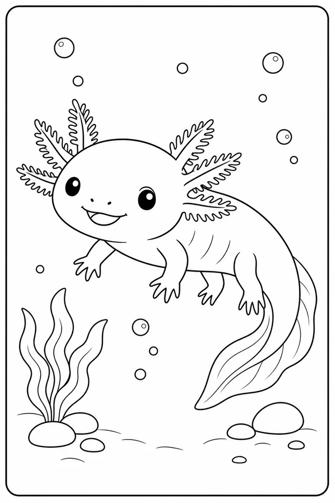 Cute Axolotl Cute axolotl simple swim coloring page
