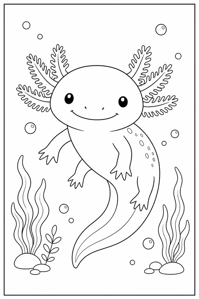 Cute Axolotl Cute axolotl smiling portrait coloring page