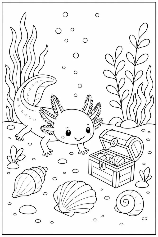 Cute Axolotl Cute axolotl tiny treasure coloring page