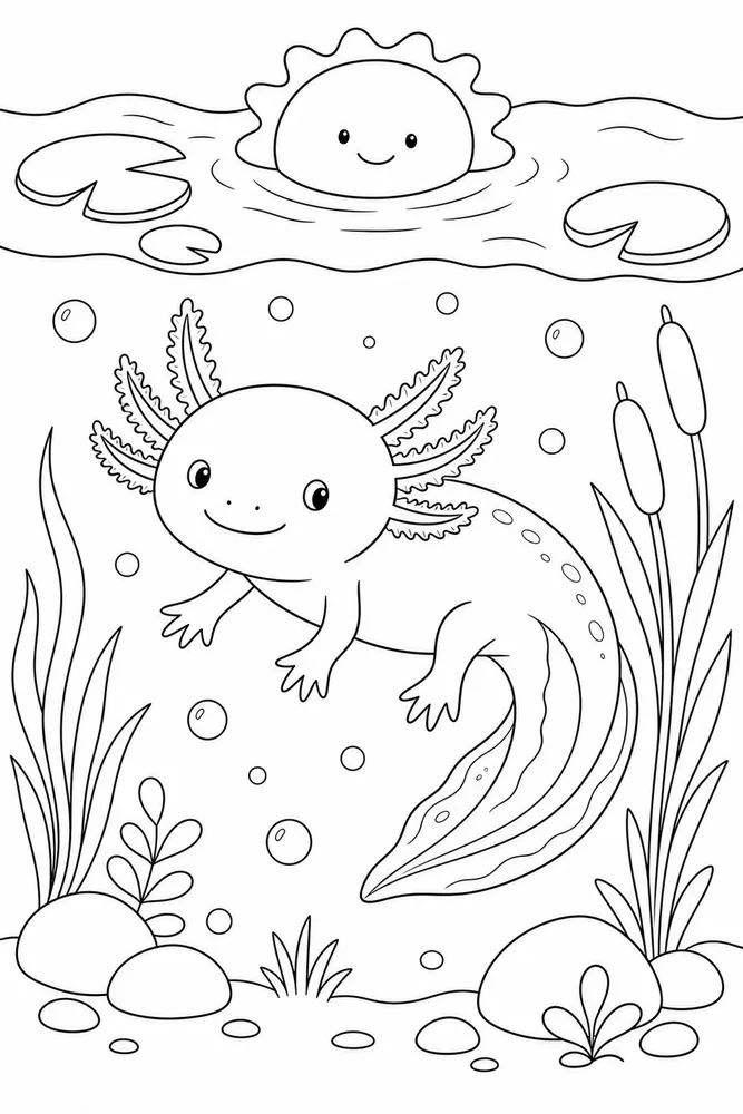 Easy Axolotl Easy axolotl bubble pond coloring page