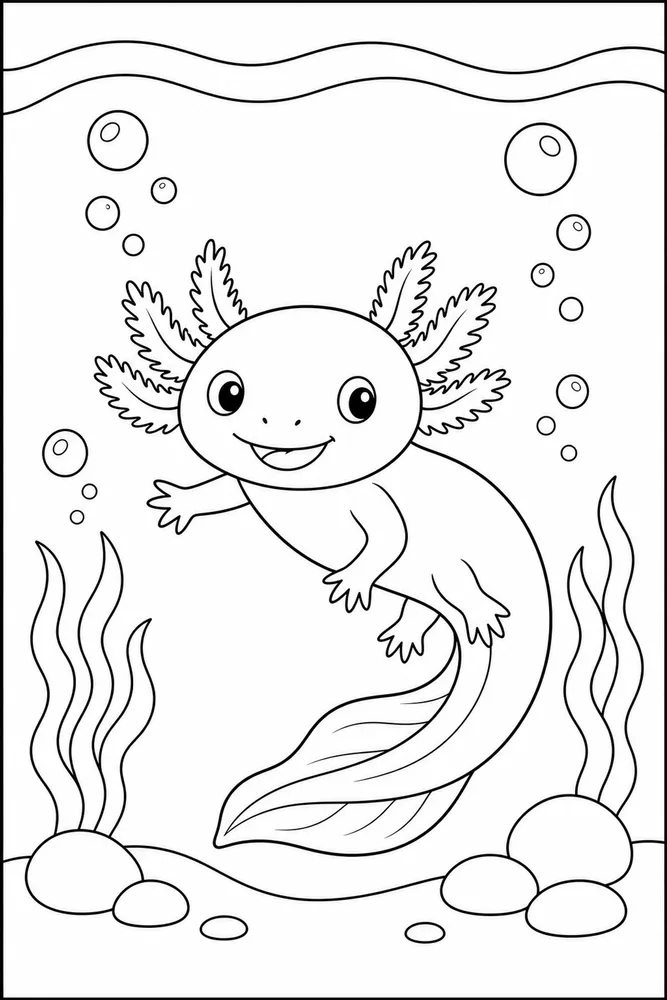 Easy Axolotl Easy Axolotl Bubble Trail coloring page