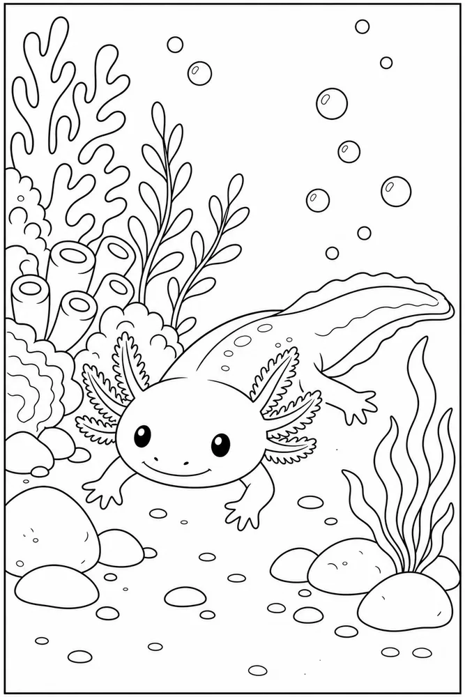 Easy Axolotl Easy axolotl coral corner coloring page