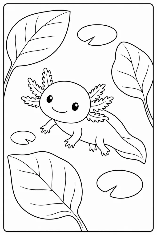 Easy Axolotl Easy Axolotl Floating Leaves coloring page