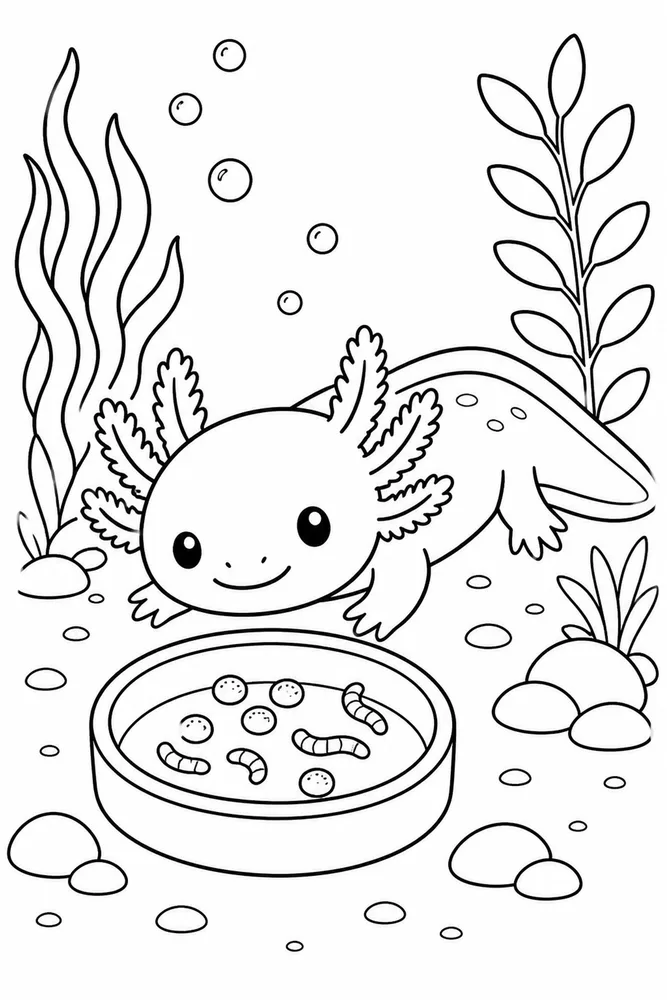 Easy Axolotl Easy Axolotl Food Dish coloring page