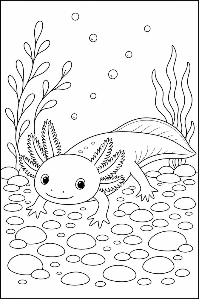 Easy Axolotl Easy axolotl pebble floor coloring page