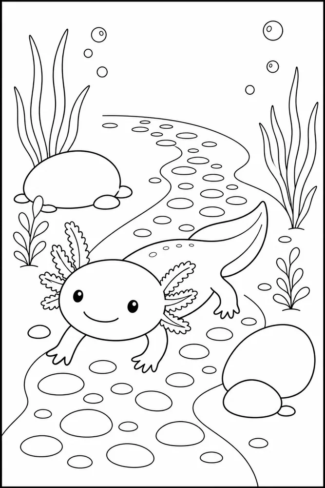 Easy Axolotl Easy Axolotl Pebble Path coloring page