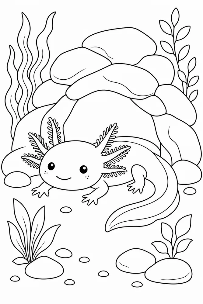 Easy Axolotl Easy Axolotl Rock Cave coloring page