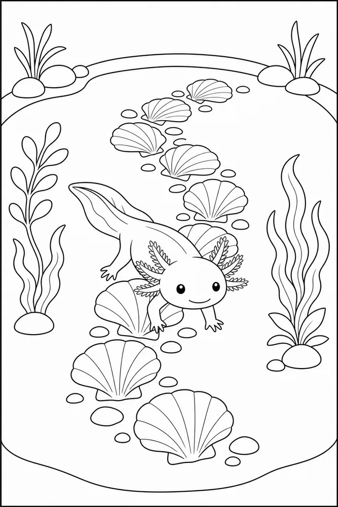 Easy Axolotl Easy axolotl shell path coloring page