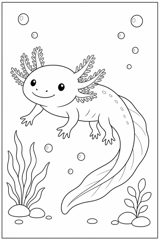 Easy Axolotl Easy axolotl simple swim coloring page