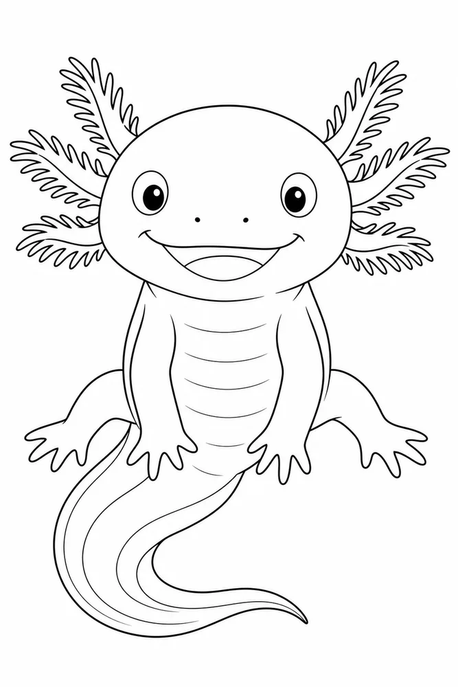 Easy Axolotl Easy axolotl smiling portrait coloring page