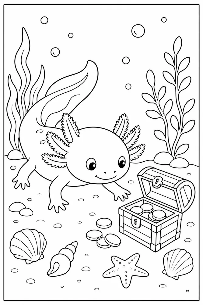 Easy Axolotl Easy axolotl tiny treasure coloring page