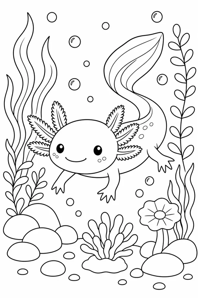 Easy Axolotl Easy Axolotl Underwater Garden coloring page