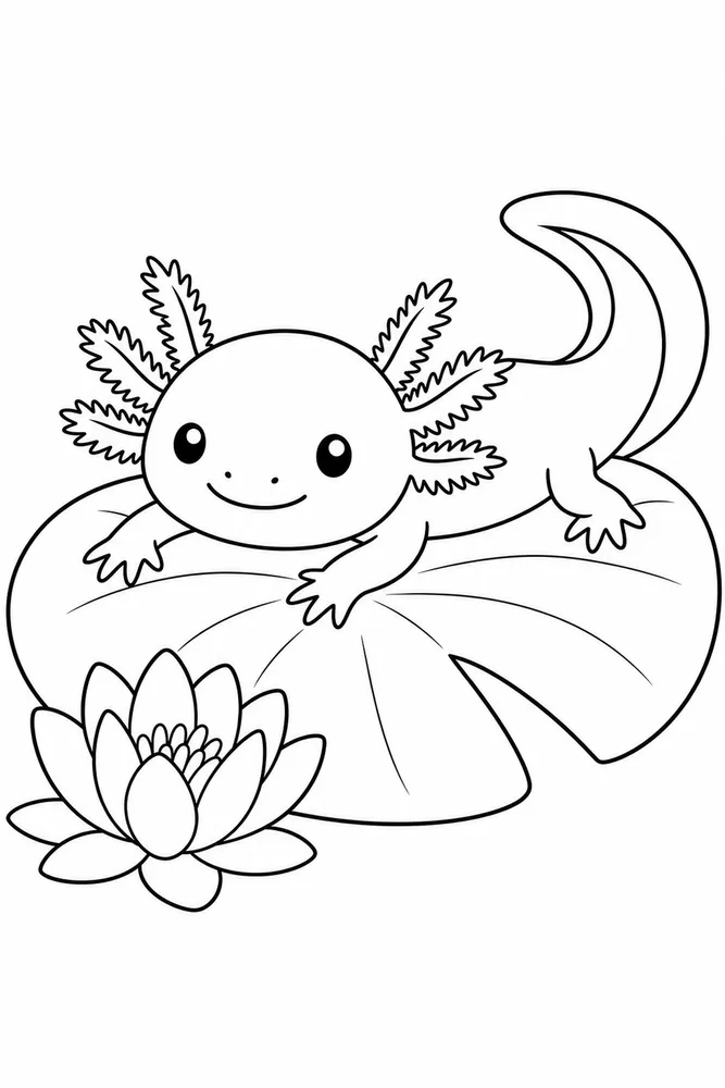 Easy Axolotl Easy Axolotl Water Lily coloring page