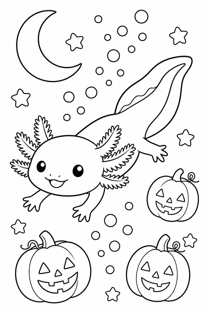 Halloween Axolotl Halloween Axolotl Bubble Trail coloring page