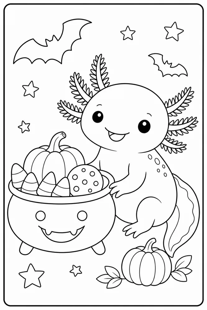 Halloween Axolotl Halloween Axolotl Food Dish coloring page