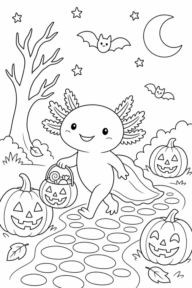 Halloween Axolotl Halloween Axolotl Pebble Path coloring page