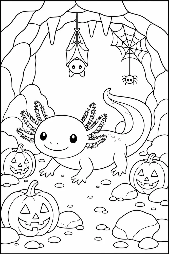 Halloween Axolotl Halloween Axolotl Rock Cave coloring page