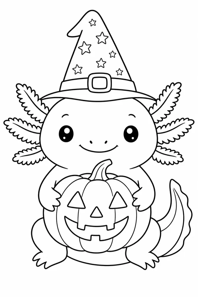 Halloween Axolotl Halloween Axolotl Simple Portrait coloring page