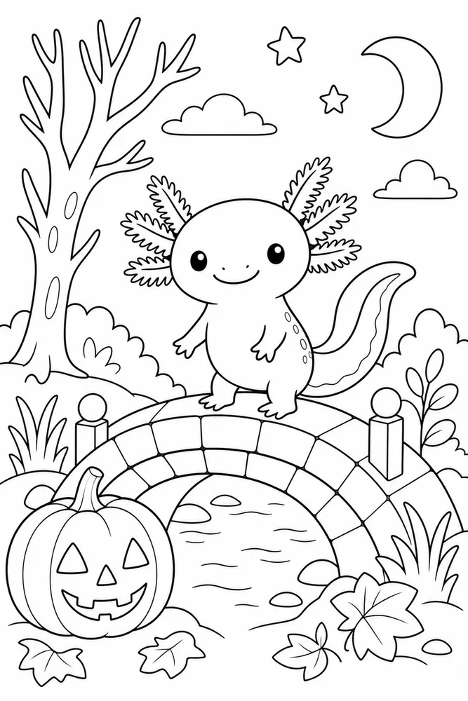 Halloween Axolotl Halloween Axolotl Small Bridge coloring page