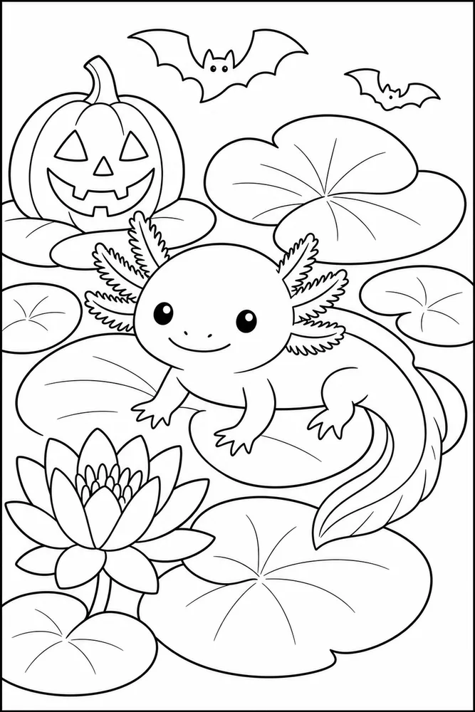 Halloween Axolotl Halloween Axolotl Water Lily coloring page