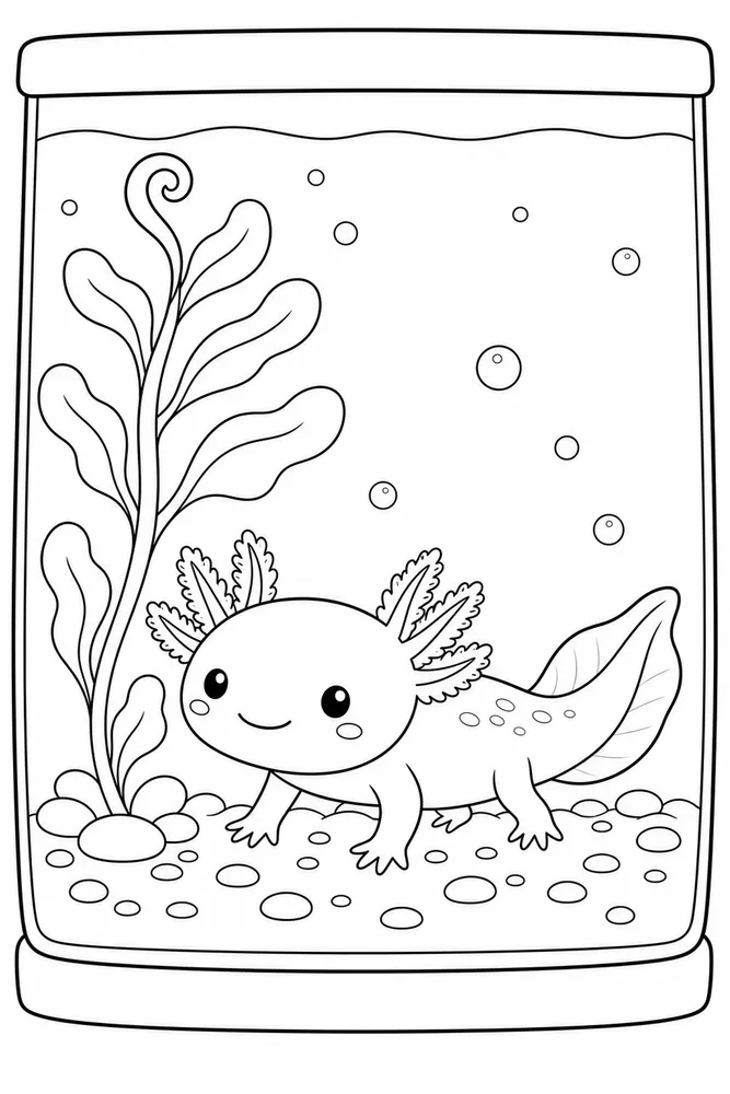 Kawaii Axolotl Kawaii axolotl aquarium plant coloring page
