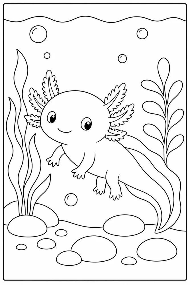 Kawaii Axolotl Kawaii Axolotl Aquarium Plants coloring page