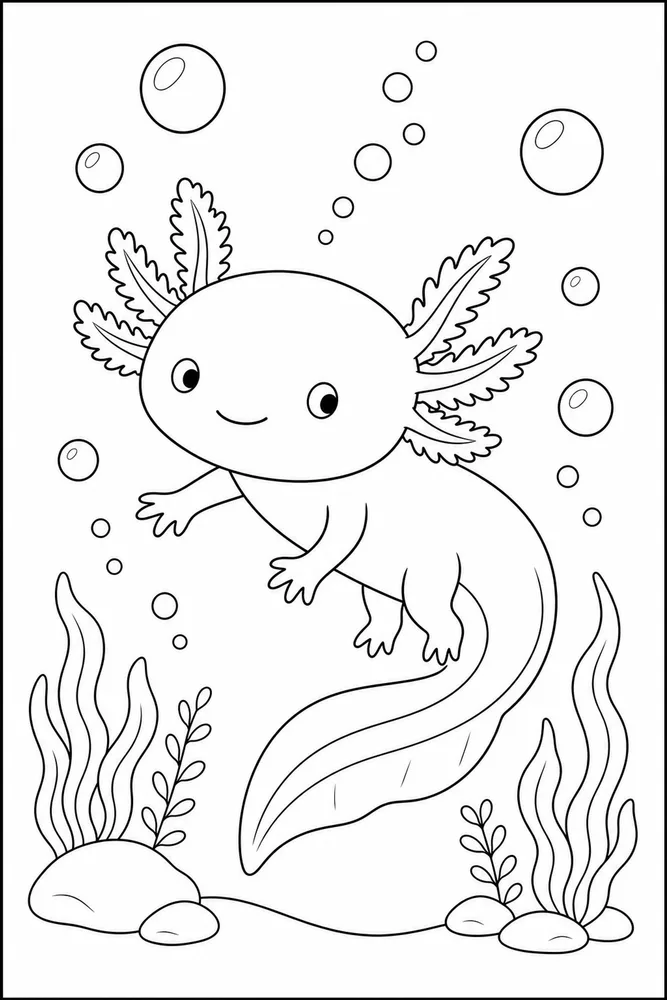 Kawaii Axolotl Kawaii Axolotl Bubble Trail coloring page