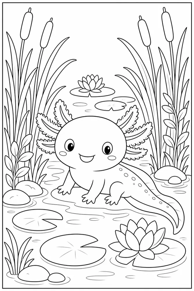 Kawaii Axolotl Kawaii axolotl reed garden coloring page