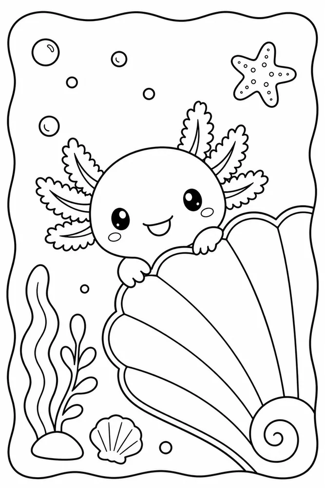 Kawaii Axolotl Kawaii Axolotl Shell Corner coloring page