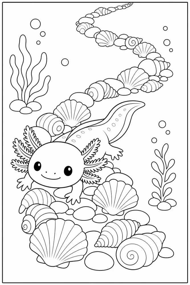 Kawaii Axolotl Kawaii axolotl shell path coloring page