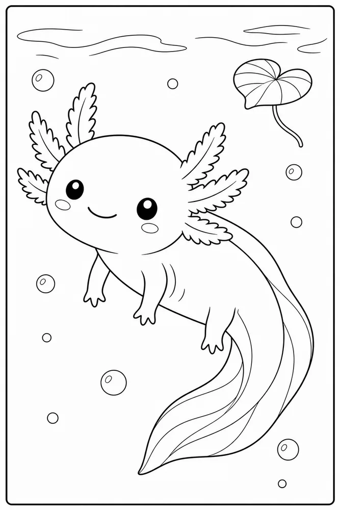 Kawaii Axolotl Kawaii axolotl simple swim coloring page