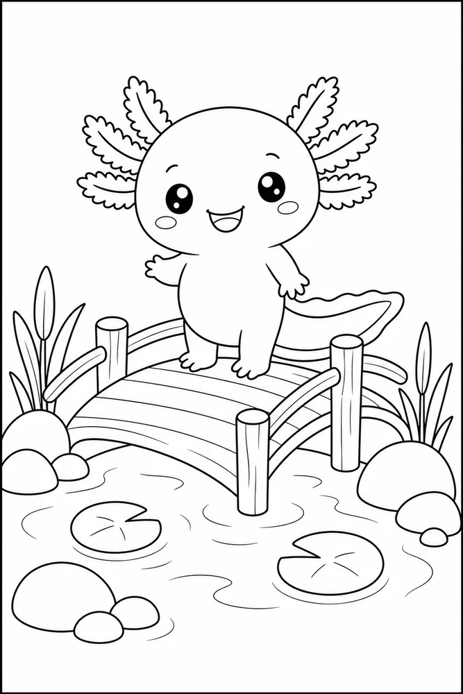 Kawaii Axolotl Kawaii Axolotl Small Bridge coloring page