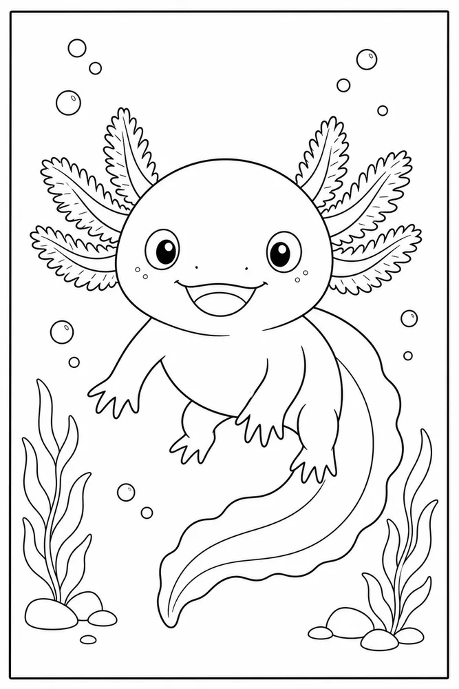 Kawaii Axolotl Kawaii axolotl smiling portrait coloring page