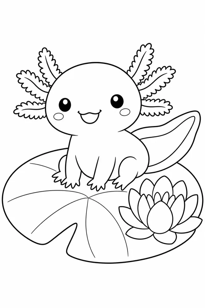 Kawaii Axolotl Kawaii Axolotl Water Lily coloring page