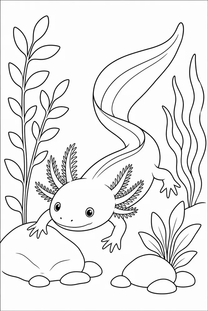 Realistic Axolotl Realistic Axolotl Aquarium Plants coloring page